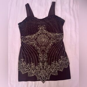 Vintage Y2K Embellished Brown Fairy Floral Glitter  Top
